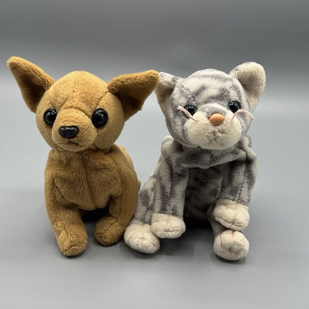 Ty Beanie Babies Silver Tabby Cat & Tiny Chihuahua Dog 6"